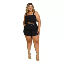 Conjunto Blusa Boneca E Short Com Cinto Plus Size 46 Á 54