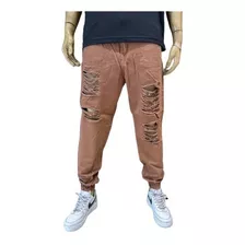 Jogger Jean Mom Hombre Marron Con Roturas Street Wear