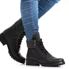 Bota Coturno Feminino Verniz Tratorado C/ Vira Platinada Top