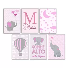 Quadrinhos Elefante Rosa Personalizado Com Nome Kit 620x30