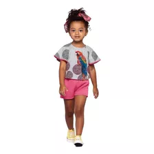 Conjunto Nanai Infantil Menina Short Blusa Cropped Verão Zoo