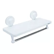 Repisa Organizadora Ventosa Para Baño Con Toallero Color Blanco