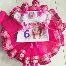 Conjunto Vestido Niña Barbie Personalizada Con Nombre