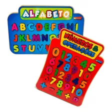 Kit Alfabeto Números E Operações Madeira Brinquedo Educativo
