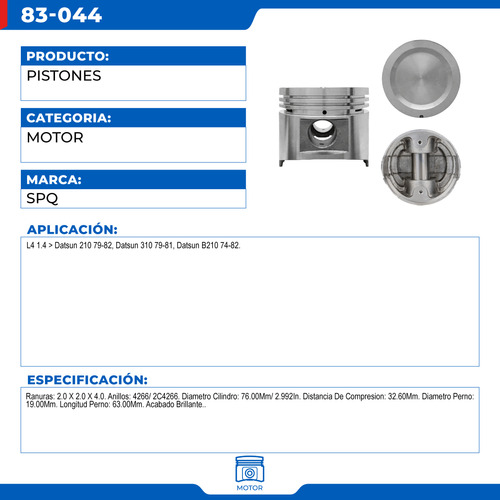 Juego De Pistones 20 Nissan Datsun B210 1974-1982 L4 1.4 Foto 6