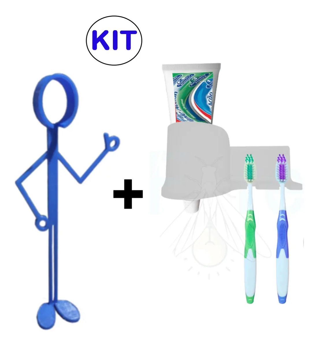 Kit Sup Escova Divertida + Suporte Escova De Dente E Pasta Azul