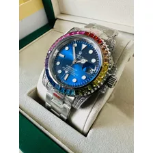 Belleza De Reloj Rolex De Caballero Fondo Azul Bisel Con Pie