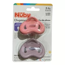 Kit 2 Chupone Estilo Cereza Ortodóntico Nuby 0-6m De Silicón Color Rosa - Morado