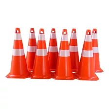 8 Cones Borracha Flexível 50 Cm Laranja/bco Faixas Refletiva