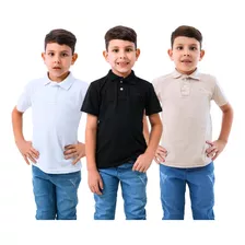 Kit 3 Camisas Infantis Polo Piquet Algodão Manga Curta Kids