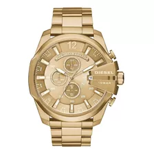 Relógio De Pulso Diesel Mega Chief Dz4360 Com Corpo Dourado, Analógico, Para Masculino, Fundo Dourado, Com Correia De Aço Inoxidável Cor Dourado, Agulhas Cor Dourado E Branco, Subdials De Cor Dourad