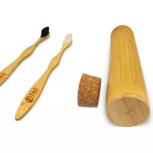 Kit 2 Escovas De Dente Ecológicas + Estojo Bambu Sustentável