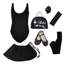 Kit Roupa Ballet 7 Peças Uniforme Infantil Balé Preto