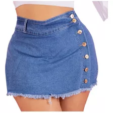 Shorts Saia Jeans Plus Size Com Lycra Cintura Alta 