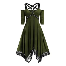 Vestido Gótica Mujer Elegante Moda Punk Dobladillo Irregular