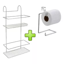 Kit Suporte Shampoo Box + Porta Papel Higiênico Cx Acoplada