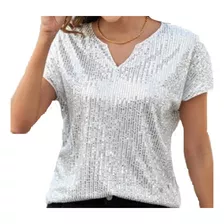 Blusa Elegante De Lentejuelas Color Plata Preciosa