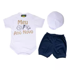 Body Bebê Réveillon Ano Novo 2021 Com Boina E Short 3 Itens