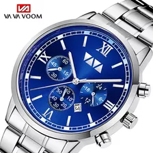 Relojes De Cuarzo Va Va Voom Casual Calendar Para Hombre Color De La Correa Blue Silver