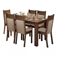 Juego De Comedor Madesa Color Marrón Con 6 Sillas Mesa De 75cm De Largo Máximo X 136cm De Ancho X 76cm De Alto