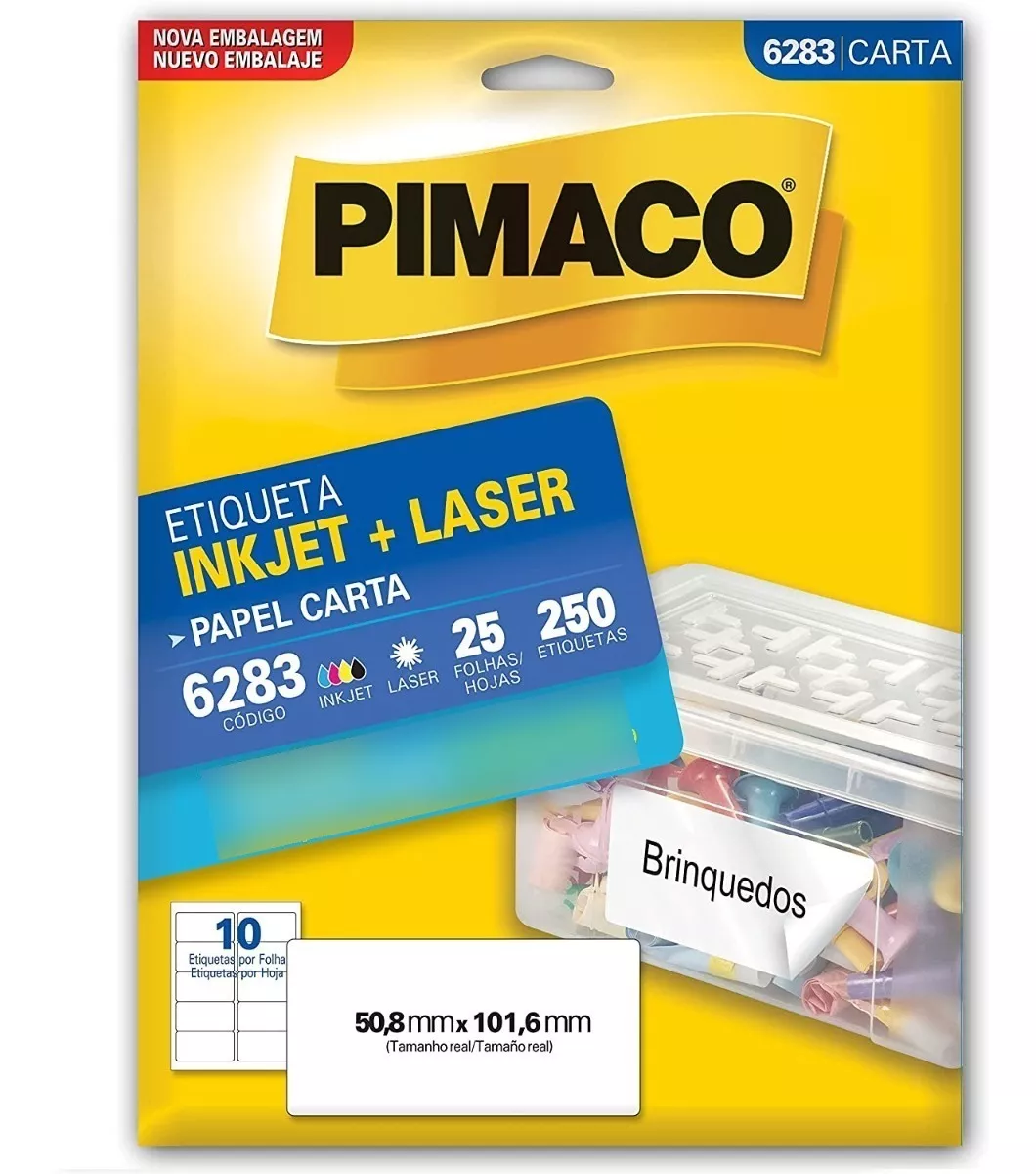 25 Folhas Etiquetas Pimaco Carta - 6283 (10 Etiq./folha)