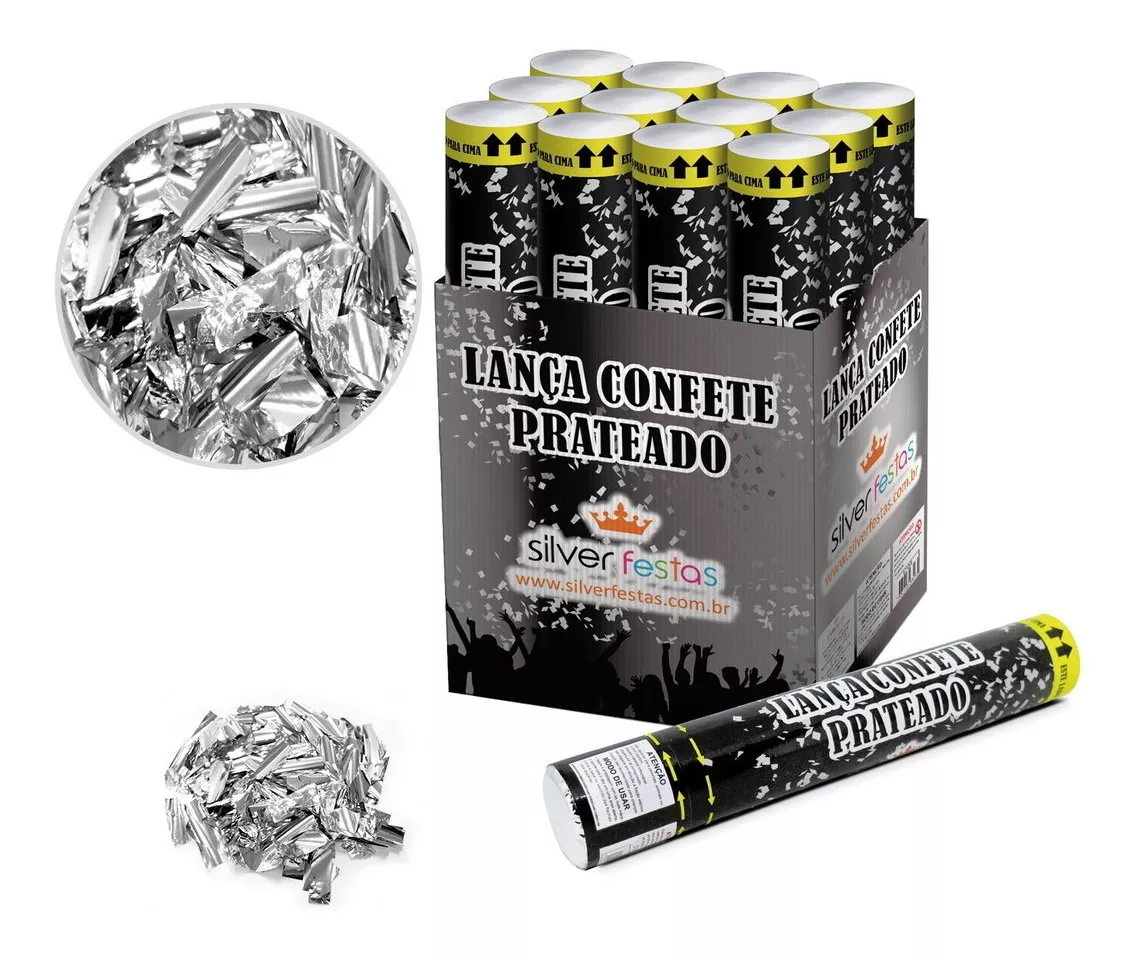 Lança Confetes 30cm Prata Metalizado - 01 Unid