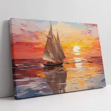 Quadro Decorativo Canva Pintura Barco Vela Mar Sol 160x80 