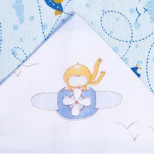 Toalha De Bebe Infantil Com Capuz Felpuda Cor Azul Aventura 