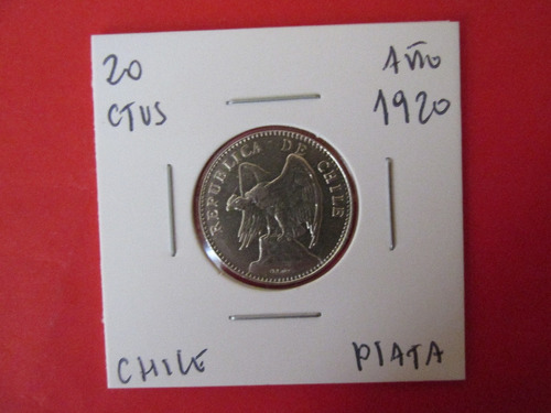  Moneda Chile 20 Centavos De Plata Año 1920 Unc Escasa