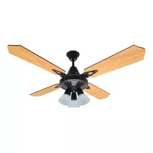 Ventilador De Techo Giramas Vt-900ni Negro Con 4 Palas Color Marrón De Madera, 120 cm De Diámetro 50hz 220 v