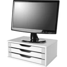 Suporte Monitor Organizador Escritório 3 Gavetas Branco