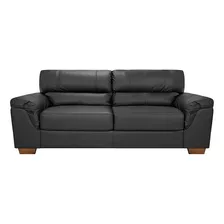 Sillon Sofa Living 3 Cuerpos 100% Cuero Patas De Madera Color Negro Diseño De La Tela Liso