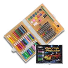 Maleta Kit De Pintura Escolar Infantil 86 Peças Carros