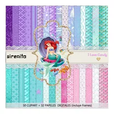 Kit Digital Sirenita Papeles + Clipart