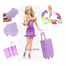 Mala De Viagem Para Boneca Barbie + 10 Sapatos Sapatinhos