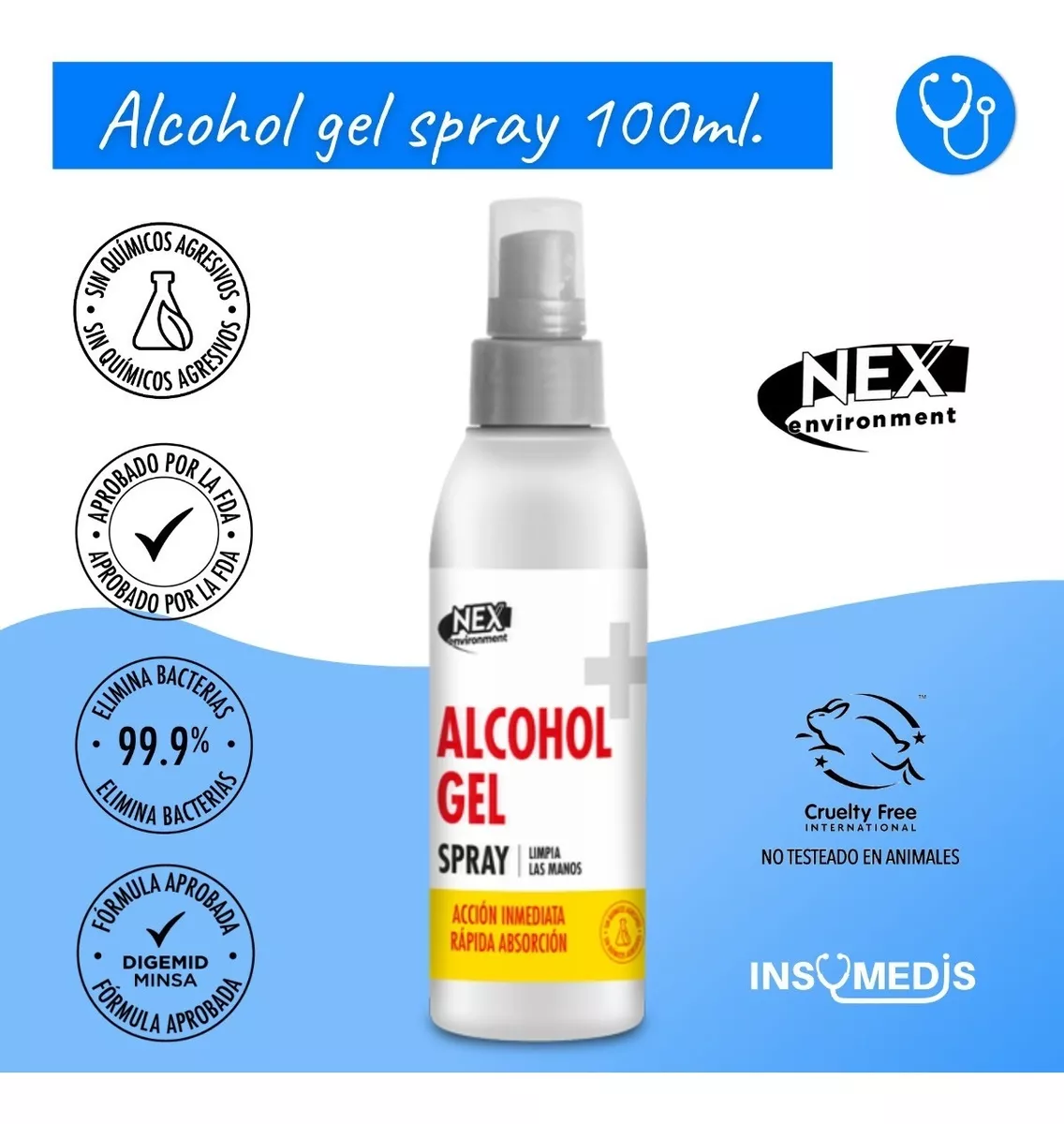 Alcohol En Gel Nex Spray X 100 Ml Con Registro Sanitario