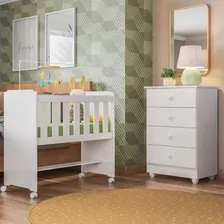 Quarto De Bebê 100% Mdf Com Mini Berço E Cômoda Soft Life