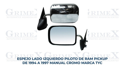 Espejo Ram Pickup 1994-94-1995-1996-1997-97 Manual Cromo Ore Foto 2
