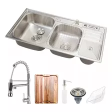 Pileta Cocina Gourmet Doble + Grifo Gourmet + Accesorios