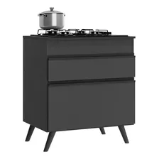 Balcão Cozinha Para Cooktop 70cm Veneza Multimóveis V3706 Cor Preto