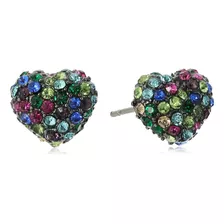 Pendientes De Corchete Con Corazón De Piedra Multicolor Pavé