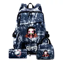 Mochila Escolar De Kimetsu No Yaiba,zmshop Bolsas Escolares Impermeables Demon Slayer,con Portabolígrafos + Bolsa De Almuerzo