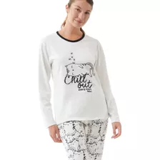 Pijama Invierno Jersey Mariene Gatito Chill Out Art 2210