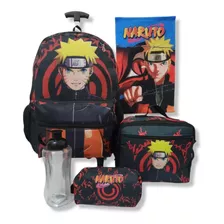 Kit Mochila Escolar Naruto Com Rodinhas+ Toalhinha De Rosto