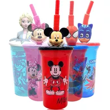 Disney Mickey Water Tumbler With 3d Character Head Straw Dri