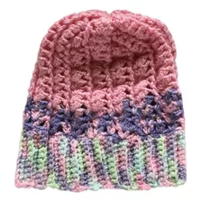 Touca Gorro Lã Grossa Artesanal Crochê Rosa Mesclada Linda