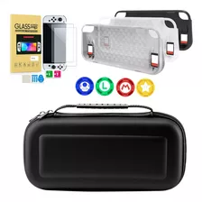 Case Capa Switch + Película Vidro + 4 Grips + Capa Tpu Oled