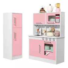 Cozinha Infantil Valentina Completa Com Geladeira Rosa Mdf