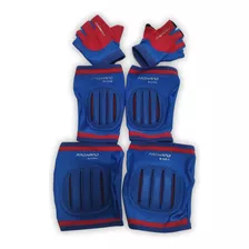 Kit Proteção Infantil Bike Luva Cotoveleira Joelheira Azul