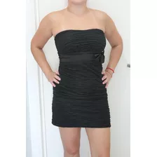 Vestido Straples Negro Elastizado C/lazo Y Moño En Cintura